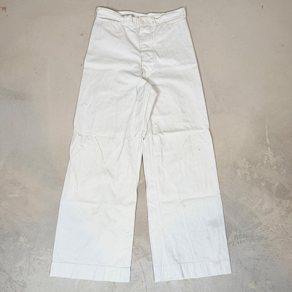 Vintage 60s US Navy White Bell Bottom Sailor Pants Mens 30x29 Cotton Twill Named